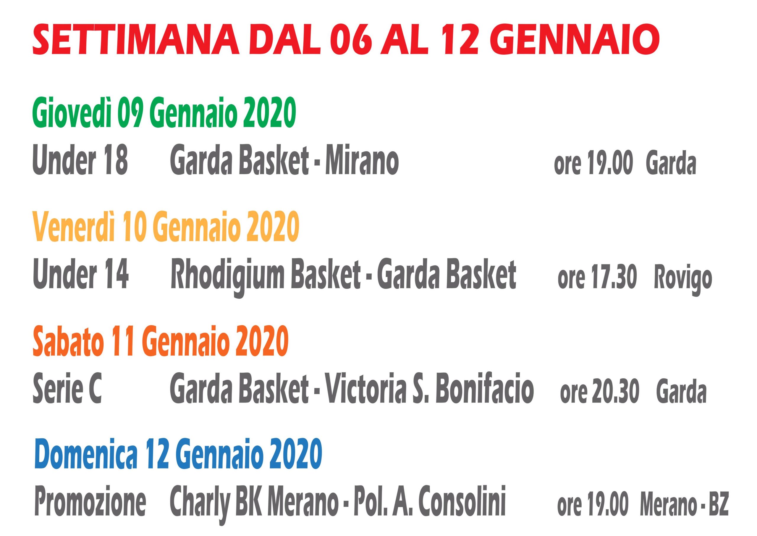 Partite dal 6 al 12 Gennaio 2020