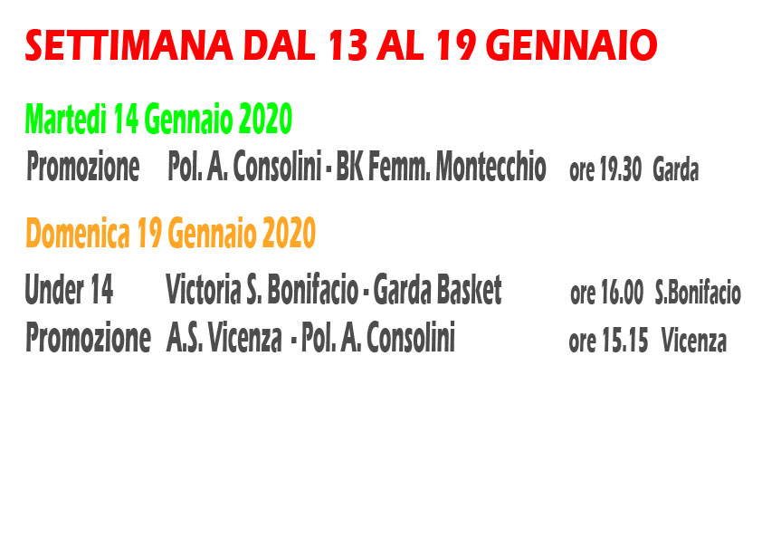 Partite dal 13 al 19 Gennaio 2020